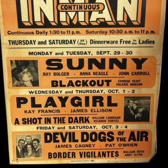 5 Vintage Inman Theatre Movie Placards 1940s Film Advertising Posters - Picture 4 of 10